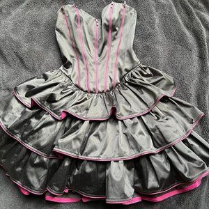 Betsey Johnson 80's style black and hot pink satin prom/party dress Size 0